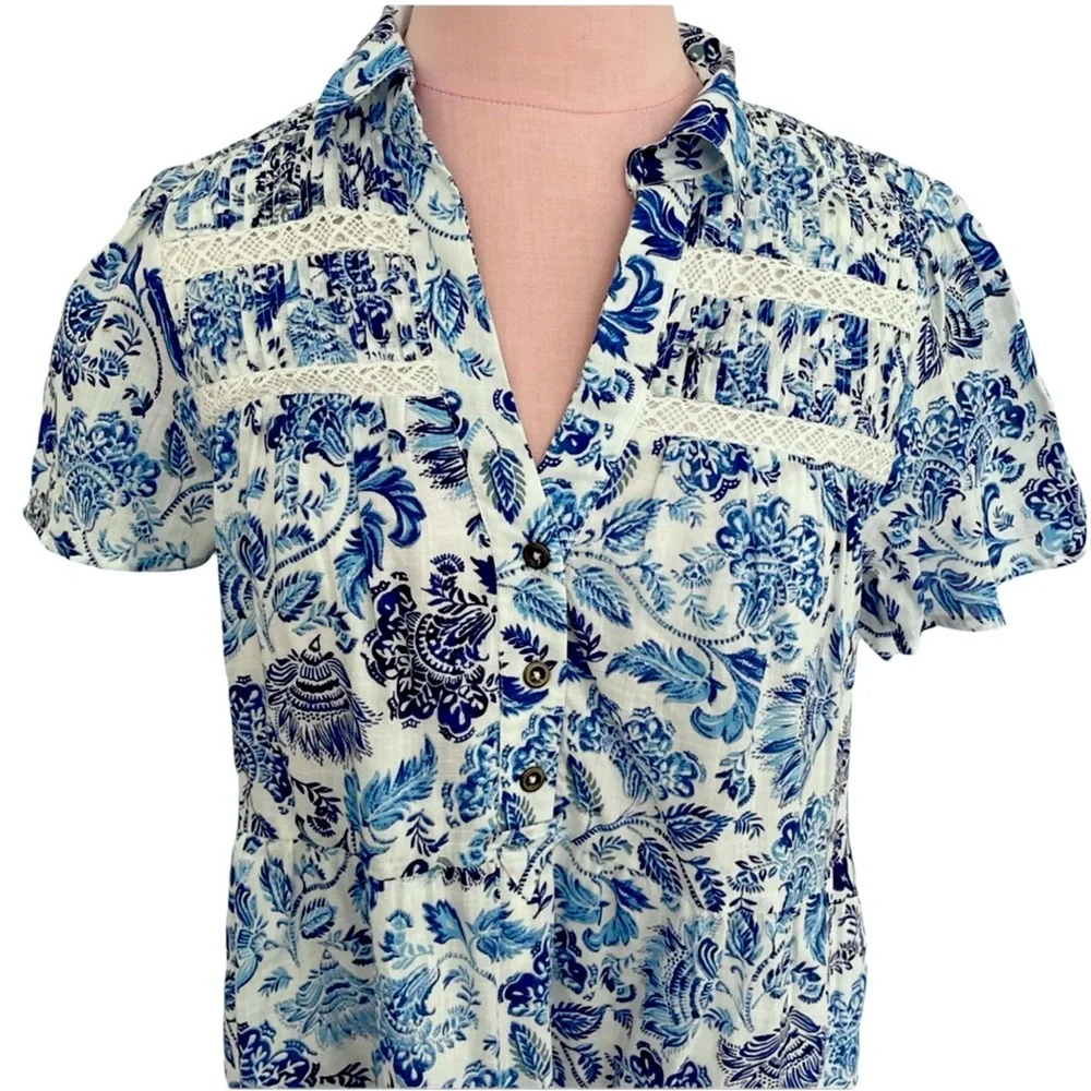Anthropologie Short Sleeve Button Front Tiered Dress Size XS NWT